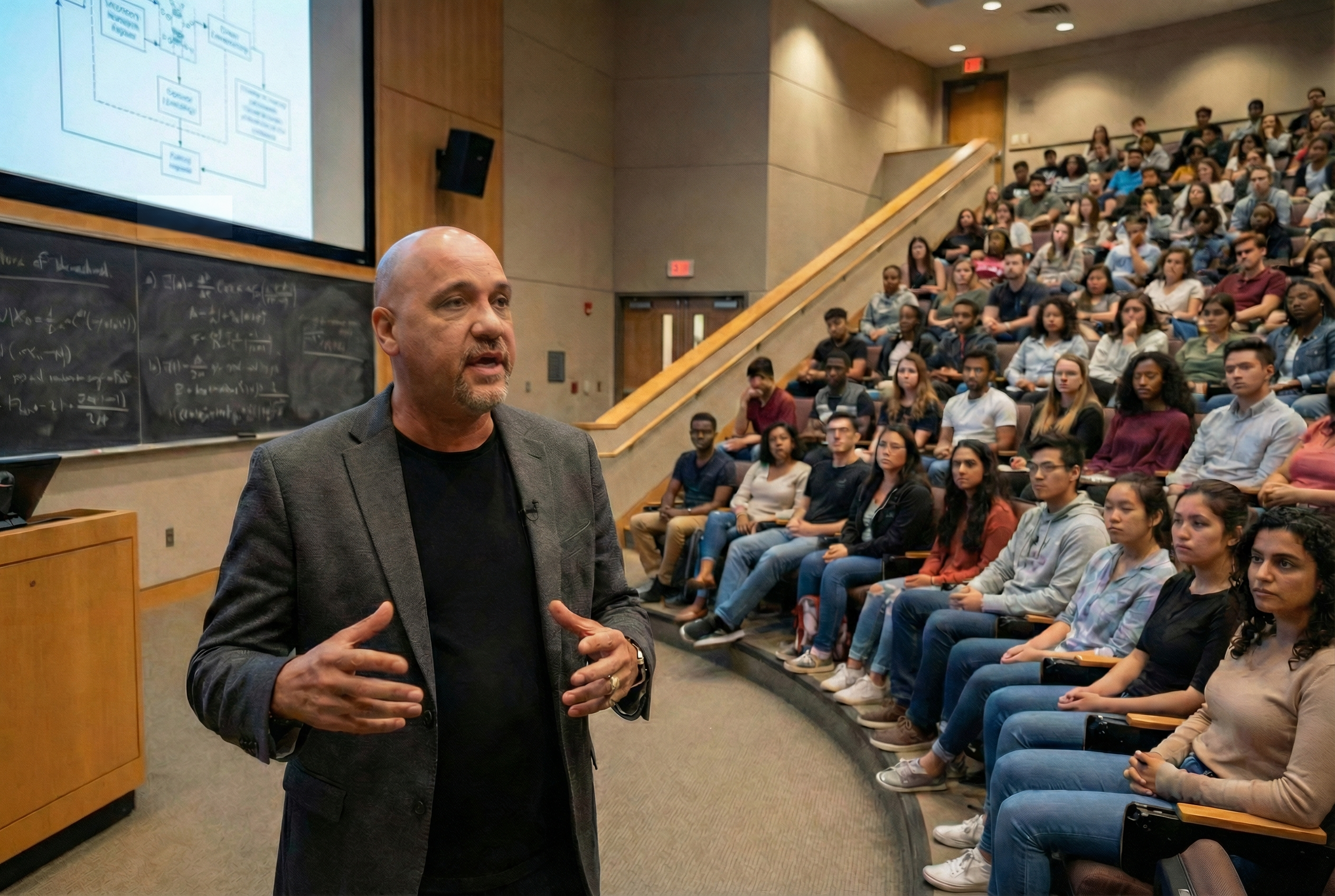 Bobby Brooks speaking to a college lecture hall